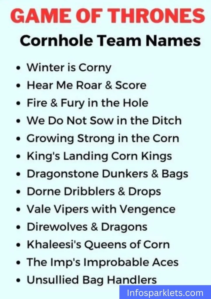Game of Thrones inspired Cornhole Team Names