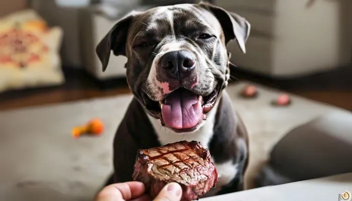 Pitbull eating Treat