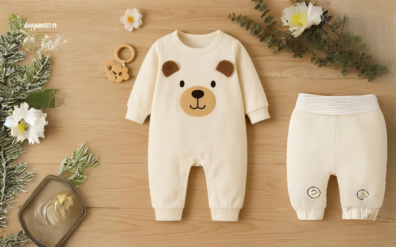 Rs.149 Bear Design Long-Sleeve Baby Jumpsuit